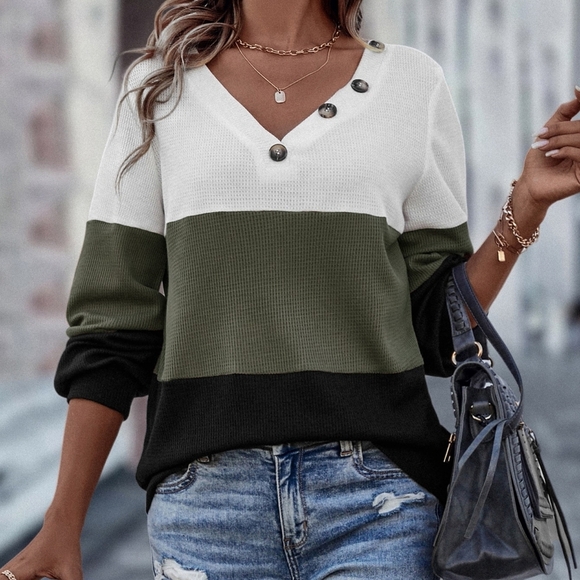 Color Block Button Detail Sweatshirt
